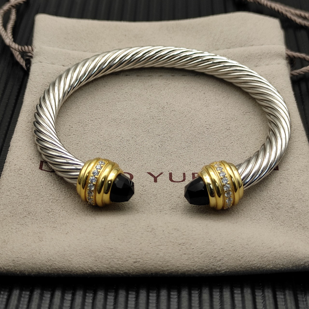 David Yurman 7mm gold bangle with black diamond setting